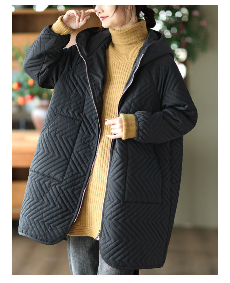 Retro Quilted Diamond Thickened Mid-length Coat