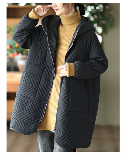 Retro Quilted Diamond Thickened Mid-length Coat
