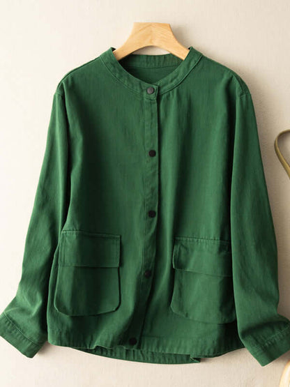 Natural Fabric Single-breasted Minimalist Style Coat With Pockets