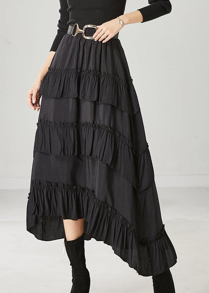 Black Ruffled Exra Large Hem Cotton Skirt Spring