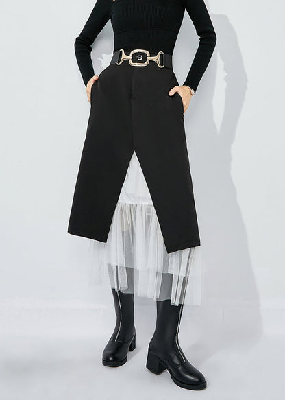 Black High Waist Tulle Patchwork Spandex Skirt Summer