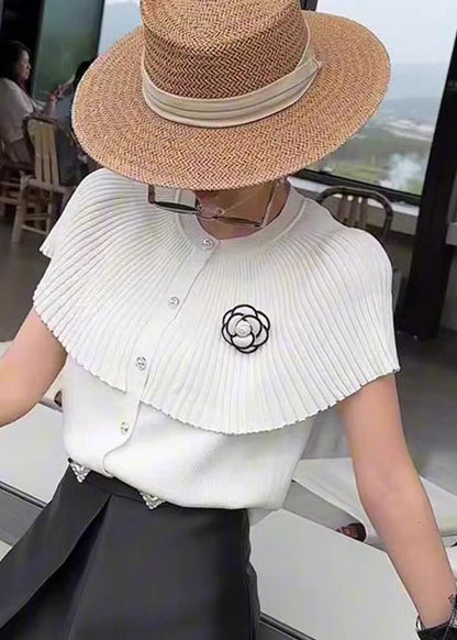 French White O Neck Cloak Knit Blouses Summer