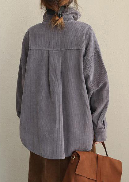 Pink and Gray Fall Loose Corduroy Short Coat for