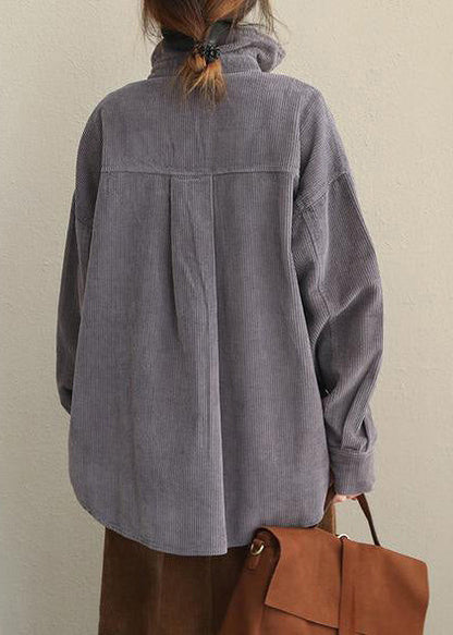 Pink and Gray Fall Loose Corduroy Short Coat for
