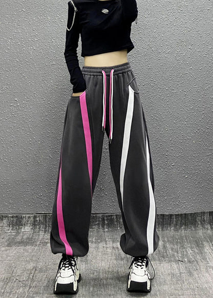 Black Pockets Patchwork Warm Fleece Sport Pants Winter