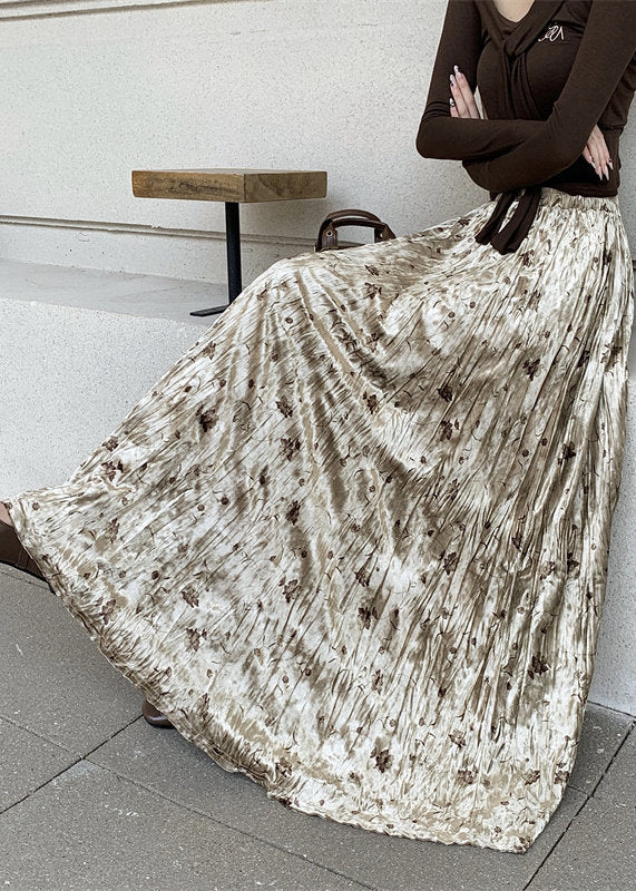 Apricot Print Draping Silk Velvet Skirts Spring