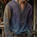 Men's Vintage Gradient Viking Celtic Knot Embroidered Art Cozy Linen Shirt elevenforest