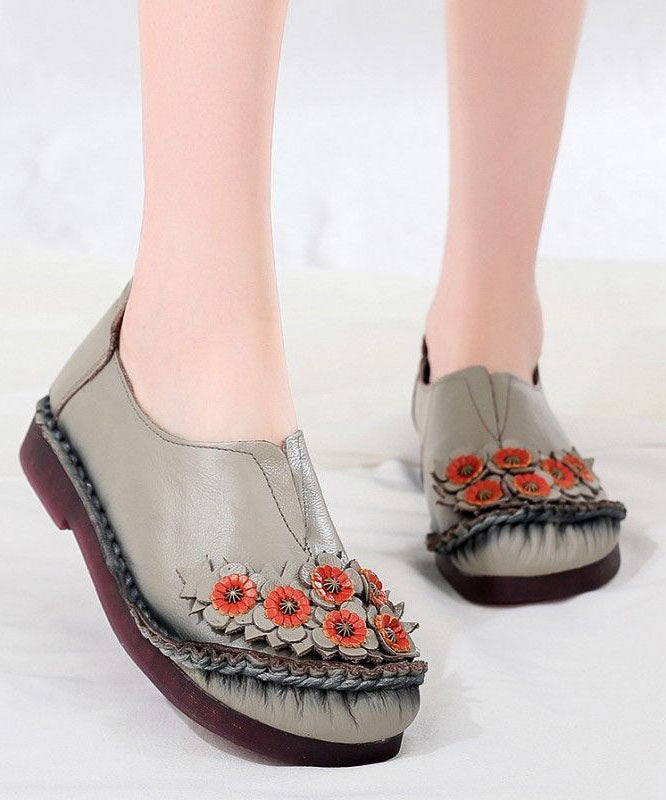 Unique Splicing Flat Shoes for Red Cowhide Leather