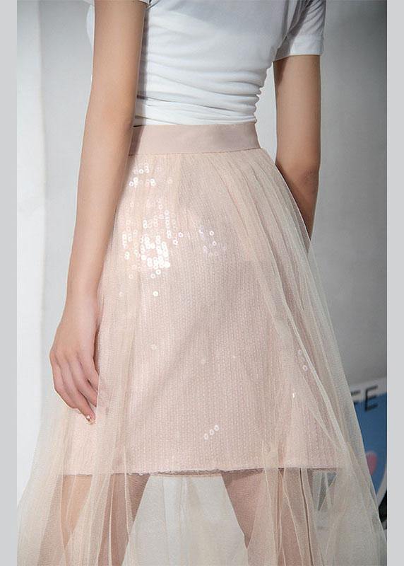 Style Pink Tulle Sequins a Line Skirts