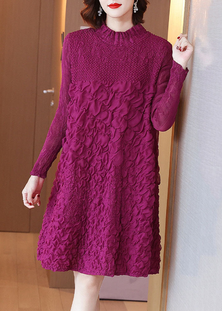 Rose O-neck Embroidered Long a Line Dresses Long Sleeve