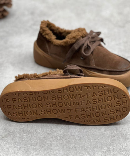 Chocolate Flats Lace Up Flat Shoes for Fuzzy Wool Lined