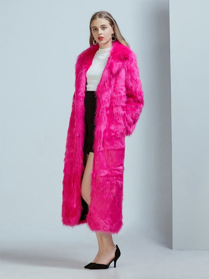 Faux Fur Coat V Neck Long Sleeve Maxi Winter Coat