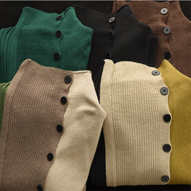 Color-block Long-sleeved Knitted Elastic Slim Sweater
