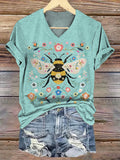 Women's Art Painting Hippie Print V-Neck T-Shirt