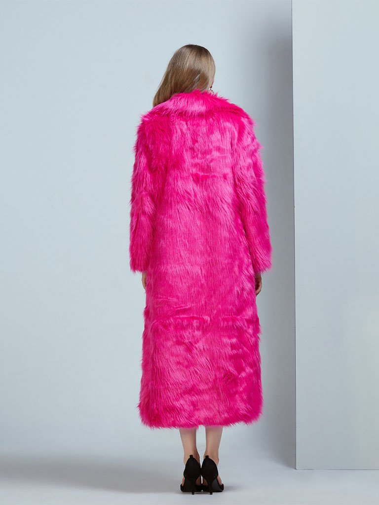 Faux Fur Coat V Neck Long Sleeve Maxi Winter Coat