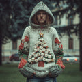 Women Vintage Christmas Stars Christmas Tree Vintage Color Warm Hooded Sweater artswardrobe