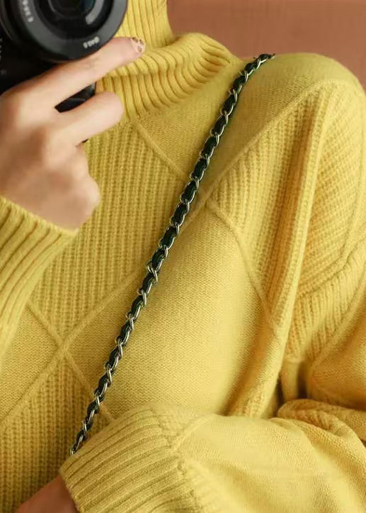 Yellow Hign Neck Thick Knit Sweaters Fall