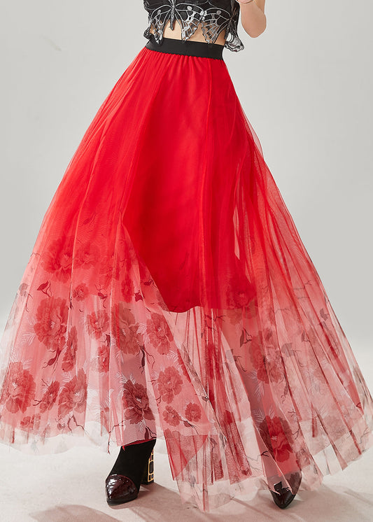 Red Tulle Vacation Skirts Spring