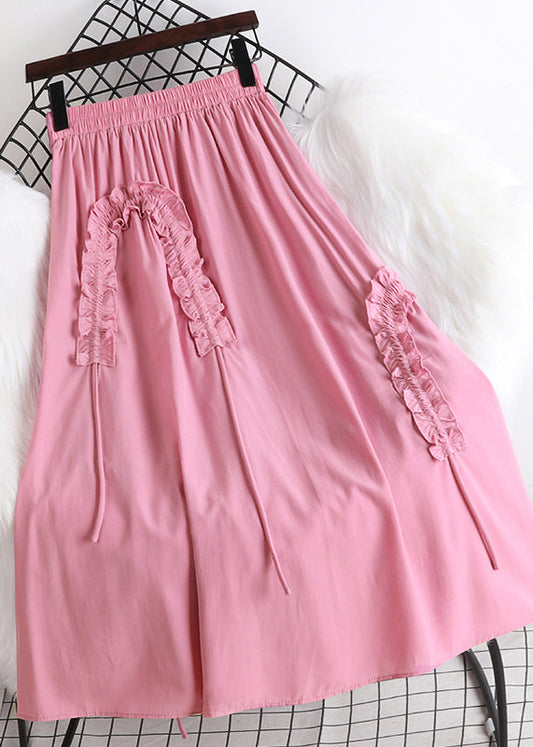 Pink Ruffled Cinched Elastic Waist a Line Skirt Summer