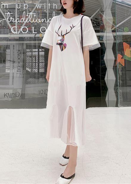 Italian White Patchwork Tulle Cotton Tunics Prints Traveling Summer Dress
