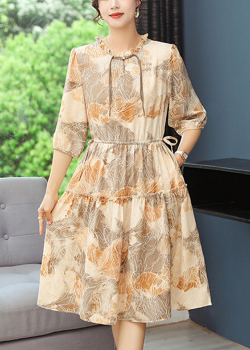 Yellow Cinched Print Robe Dresses Summer