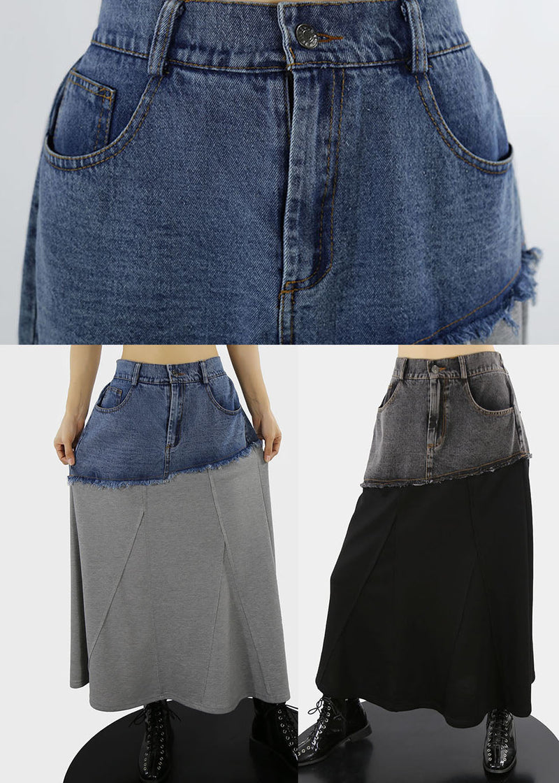 Black Elastic Waist Pockets a Line Skirts Spring