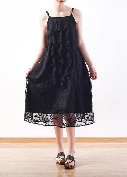 Black Lace Tunics Fine Design Sleeveless Art Summer Dresses