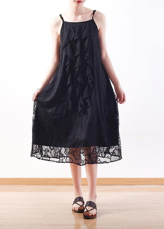 Black Lace Tunics Fine Design Sleeveless Art Summer Dresses