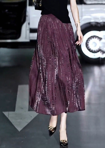 Purple Elastic Waist a Line Skirt Summer