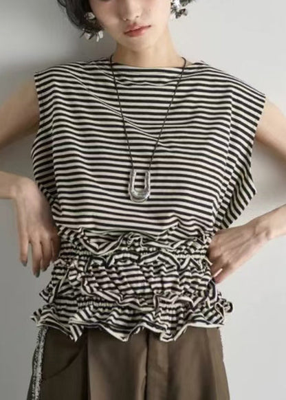Black Ruffled Striped Cotton Beach Vest Summer