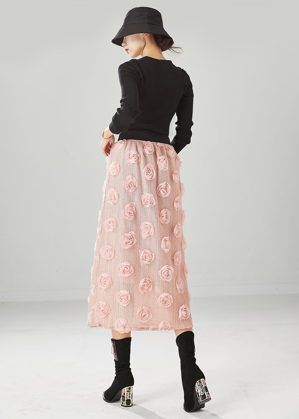 Pink Silm Fit Knit Skirts Three-dimensional Fall