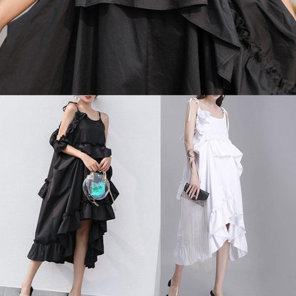 Italian Black Cotton Quilting Dresses Asymmetric Tunic Summer Dresses