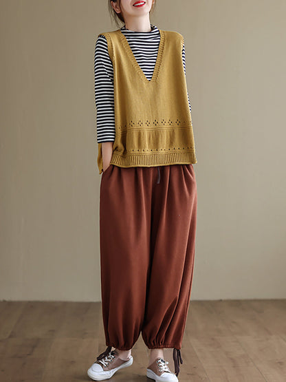 Knitted Hollow Out Color Sweater Vest Top