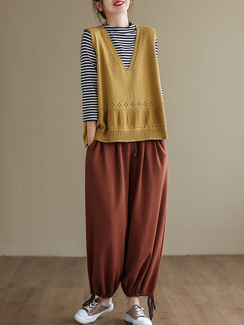 Knitted Hollow Out Color Sweater Vest Top