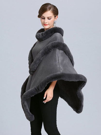 Coat Cape Peacoat Faux Fur Collar Poncho
