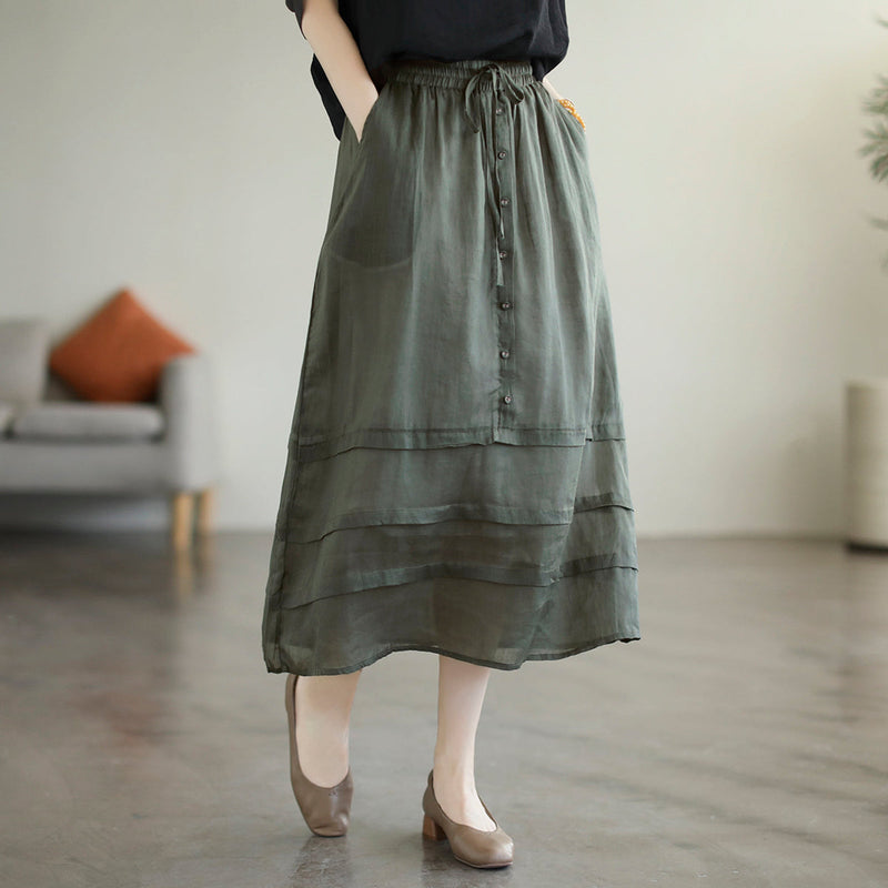 Retro A-line Cozy Patchwork Linen Skirt