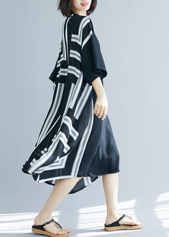 Diy O Neck Patchwork Chiffon Long Shirts Fitted Life Black Striped Maxi Dresses Summer
