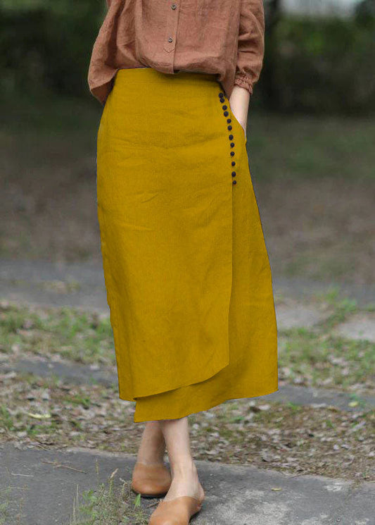 Boutique Yellow Asymmetrical Design Elastic Waist a Line Skirts Spring