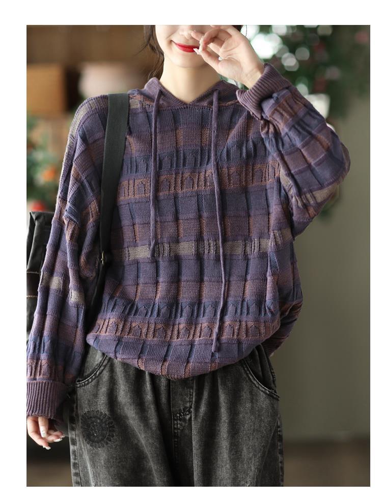 Retro Literary Hooded Knitted Sweater