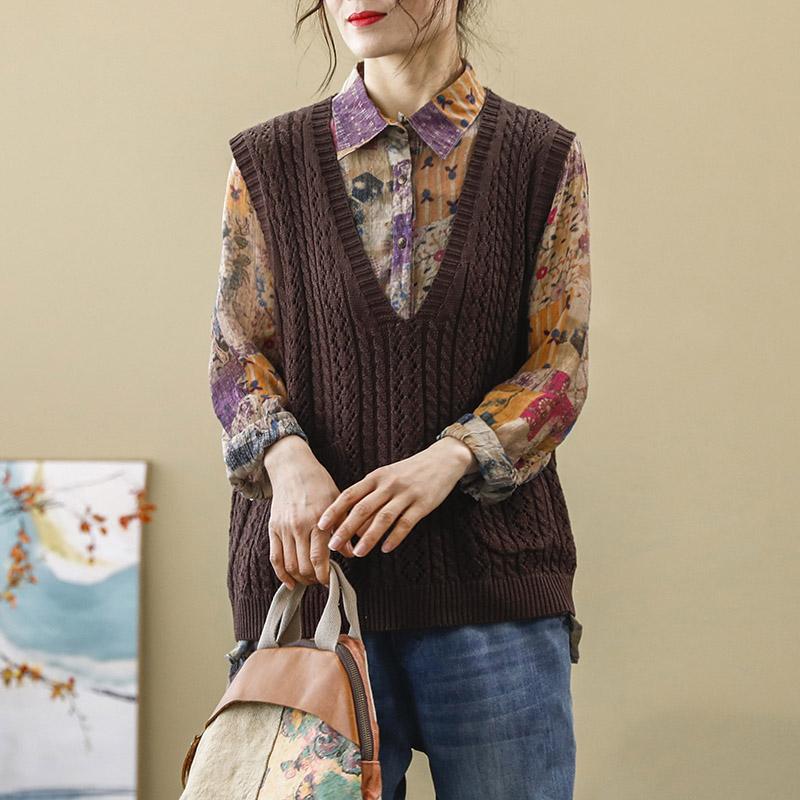 V-neck Hollowed Retro Sweater Vest