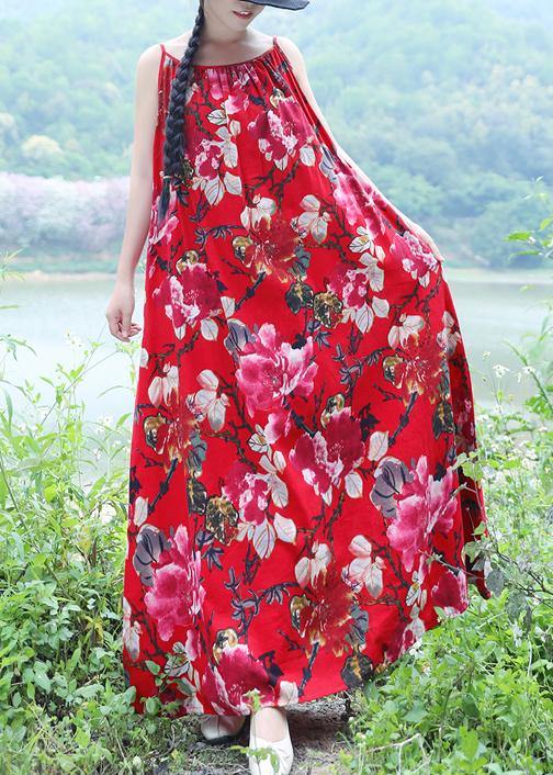 100% Red Linen Sleeveless Long Summer Dresses