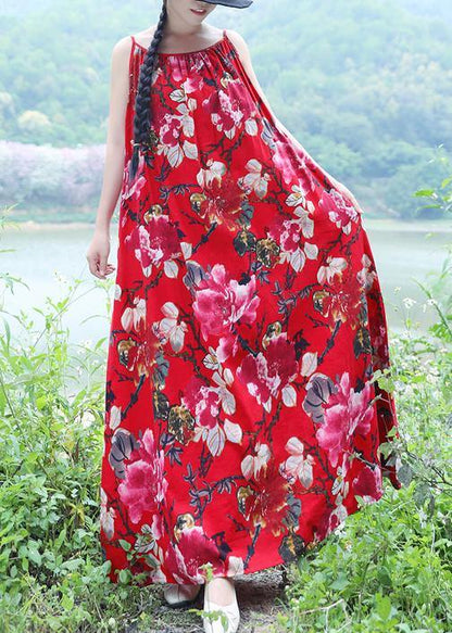 100% Red Linen Sleeveless Long Summer Dresses