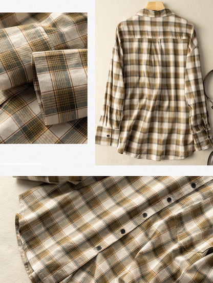 100% Natural Fabric Loose Mid Length Plaid Shirt