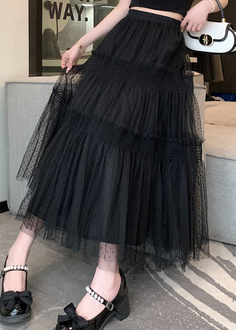 Black Ruffled Patchwork Elastic Waist Tulle Skirt Summer