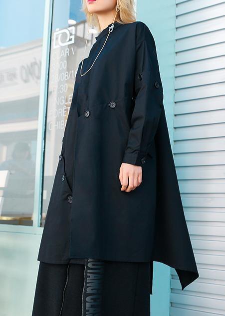 Boutique Medium Length Stand Collar Coats Black Asymmetric Coats