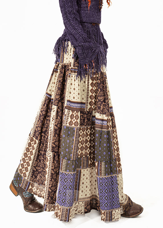 Natural Print High Waist Maxi Skirts Summer