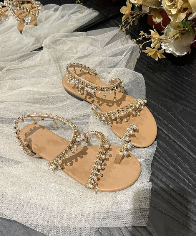 Beige Tassel Pearl Sandals Soft Beach Sandals