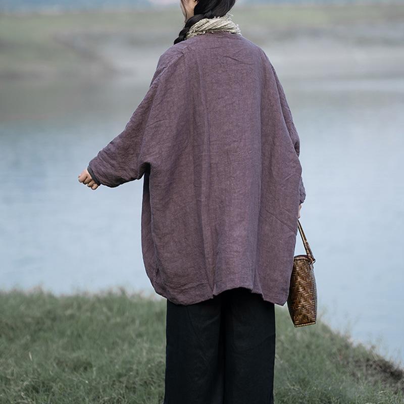 Winter Retro Embroidery Cotton Linen Loose Coat