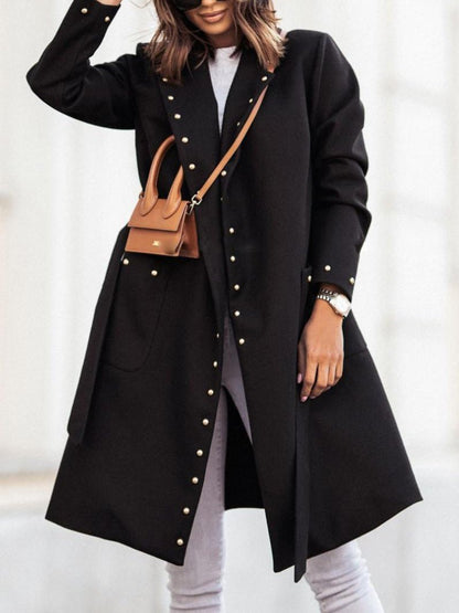 Coats Simple Double Breasted Rivet Lapel Wool Coat
