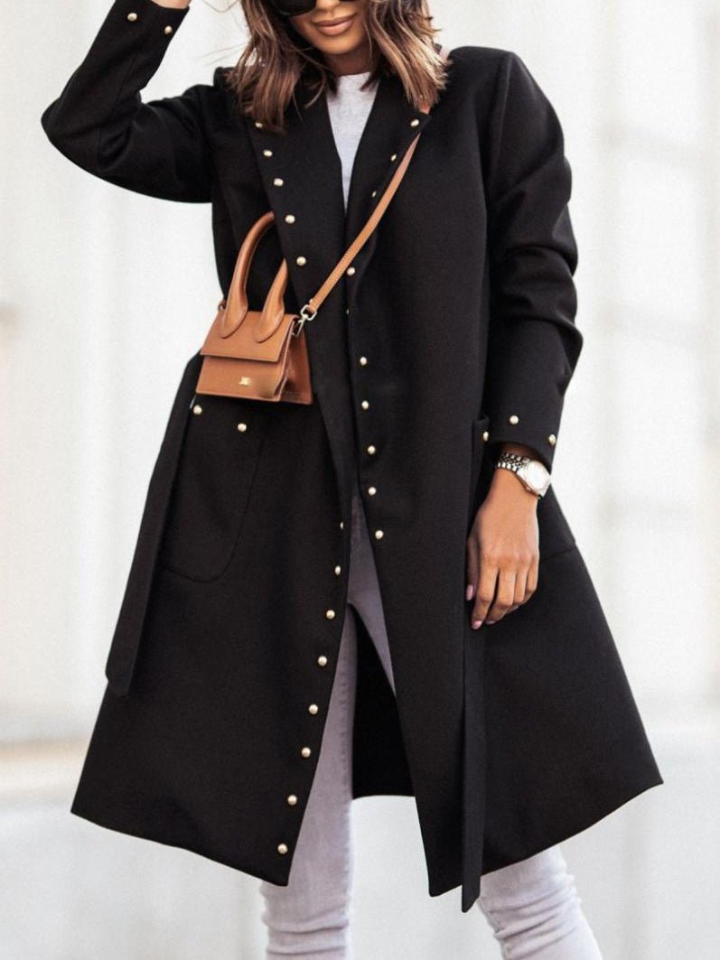 Coats Simple Double Breasted Rivet Lapel Wool Coat